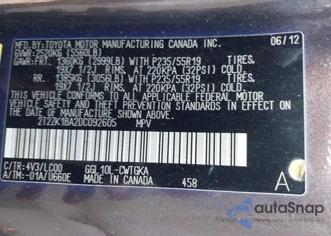 2013 Lexus Rx 350 from USA, damaged, VIN 2T2ZK1BA2DC092605